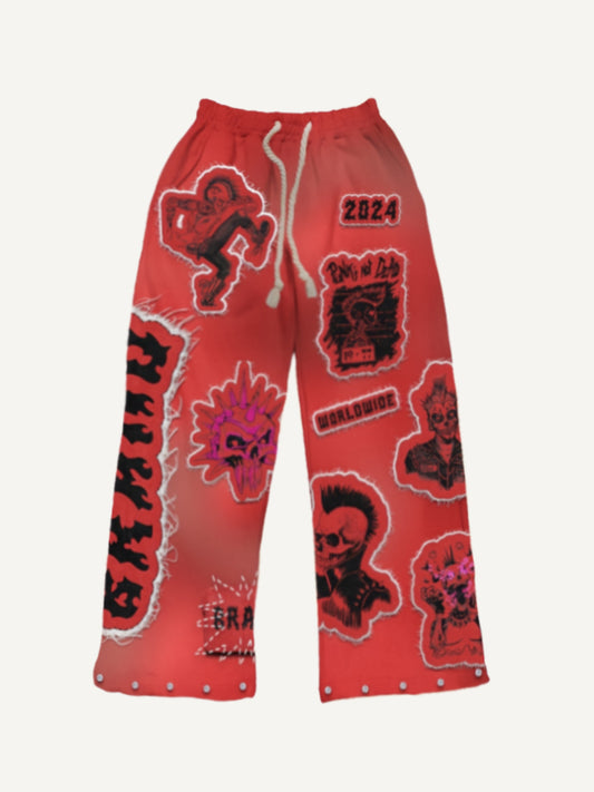 Distressed comfortable patchwork print trousers