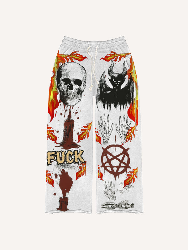 Skull print distressed trendy trousers
