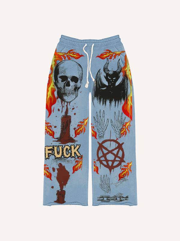 Skull print distressed trendy trousers