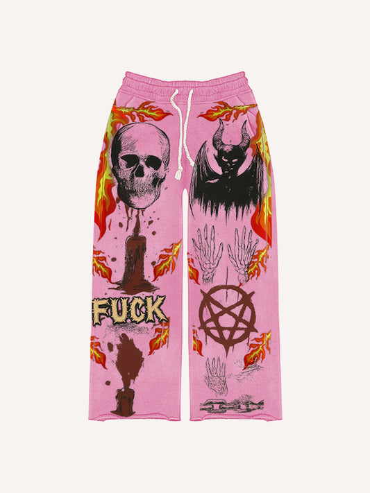 Skull print distressed trendy trousers