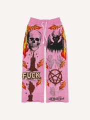 Skull print distressed trendy trousers