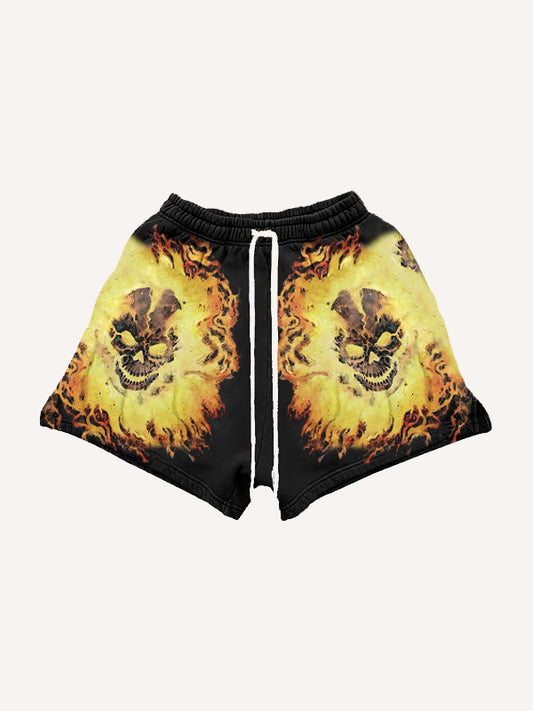 Flame Skull Flame Burning Hooded Shorts
