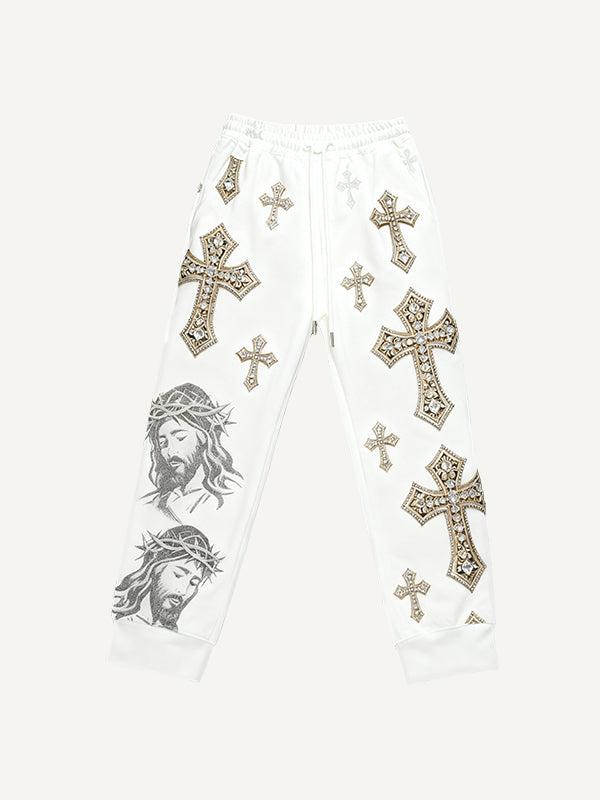 Classic Jesus Trousers with Cross Rhinestones