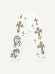 Classic Jesus Trousers with Cross Rhinestones