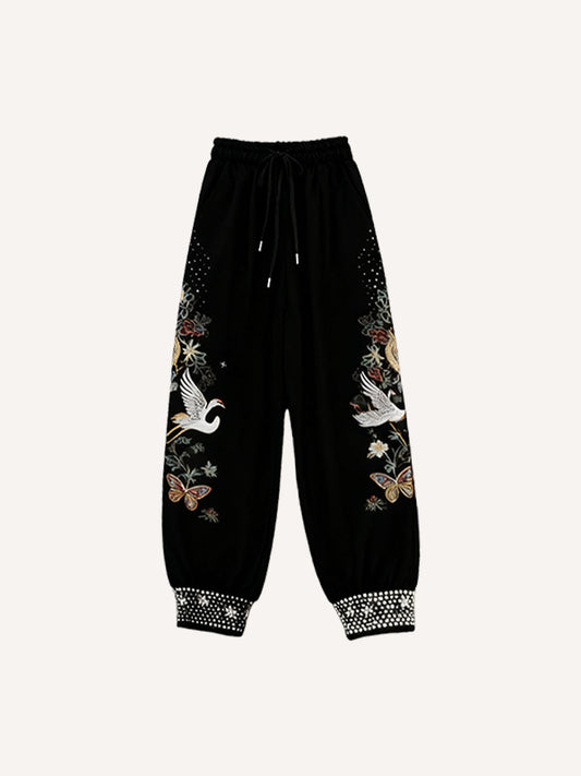 Rhinestone Embroidered Handsome Hooded Chinese-Style Trousers