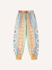 Ethnic geometric print patchwork trousers