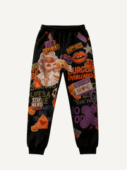 Hooded trousers with towel-textured appliqués and felt embroidery