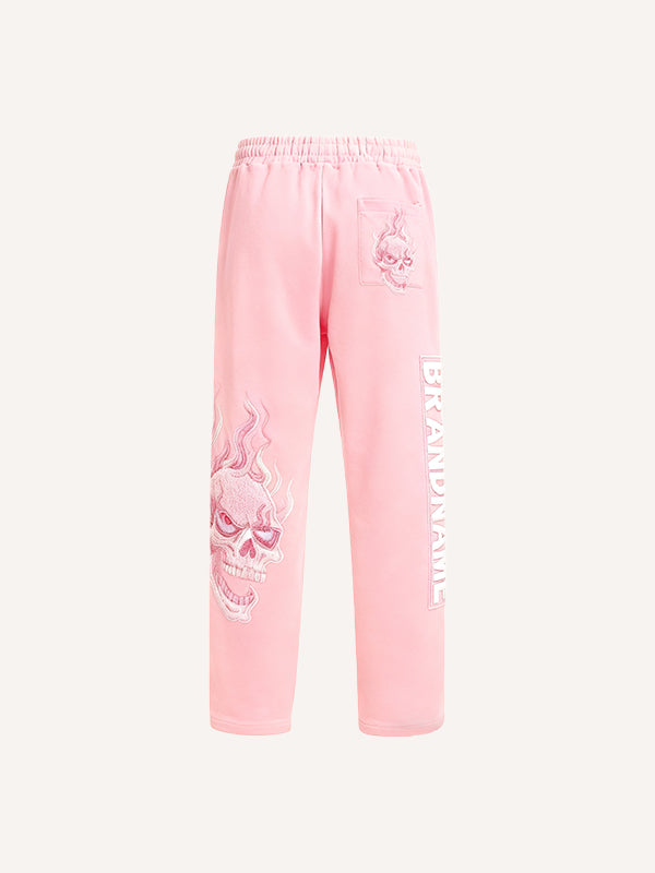 Flaming Love Angel from Hell Loose Embroidered Textured Pants