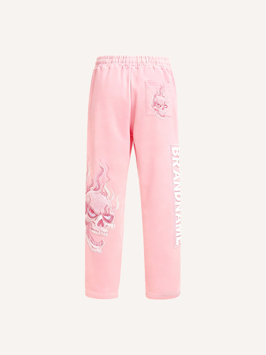Flaming Love Angel from Hell Loose Embroidered Textured Pants