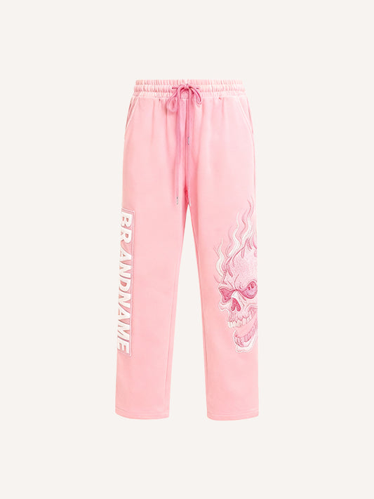 Flaming Love Angel from Hell Loose Embroidered Textured Pants