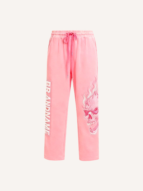 Flaming Love Angel from Hell Loose Embroidered Textured Pants