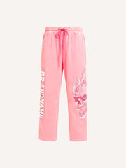 Flaming Love Angel from Hell Loose Embroidered Textured Pants