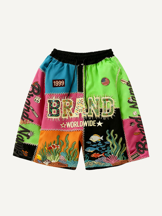 Swim Under the Sea Patchwork Hoodie Shorts