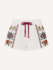 Artist Series Embroidered Dragon Tiger Print Shorts