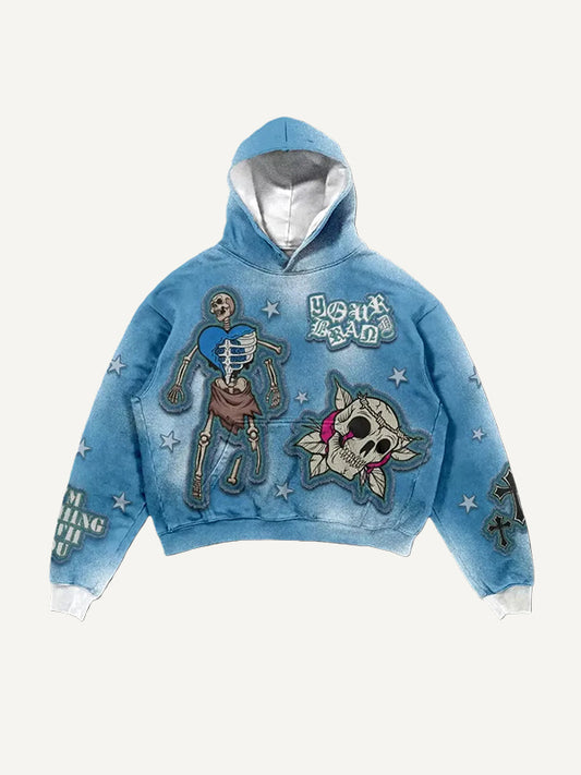 Funny skull washed textured sweatshirt