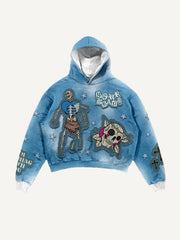 Funny skull washed textured sweatshirt