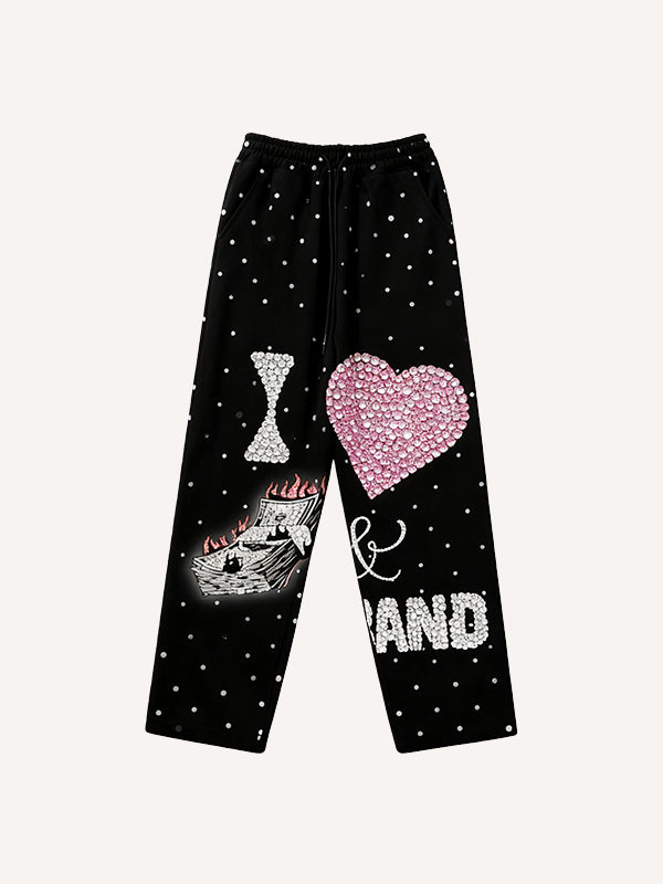 Rhinestone Heart Print Stylish Pants