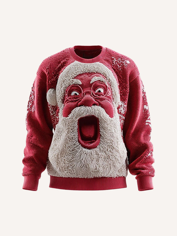 A Santa Claus hoodie with a big laugh