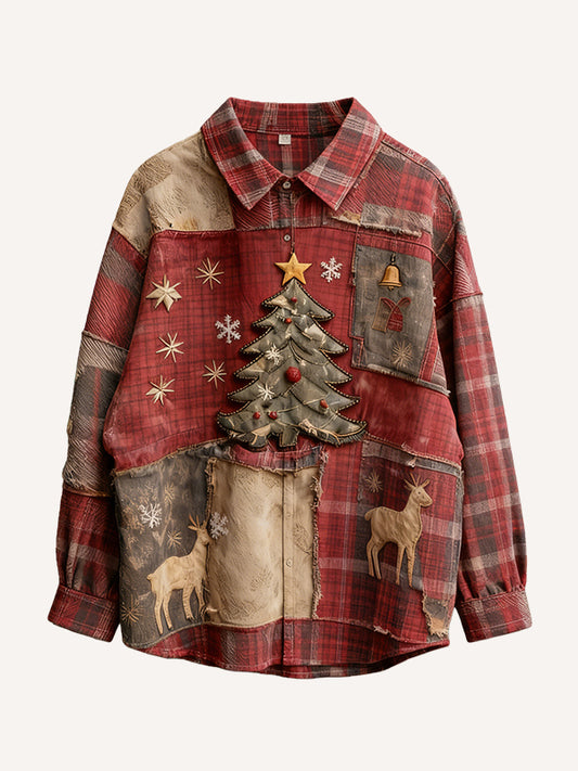 Christmas tree patchwork print holiday gift shirt