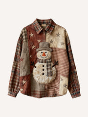 3D Snowman Print Patchwork Christmas Shirt