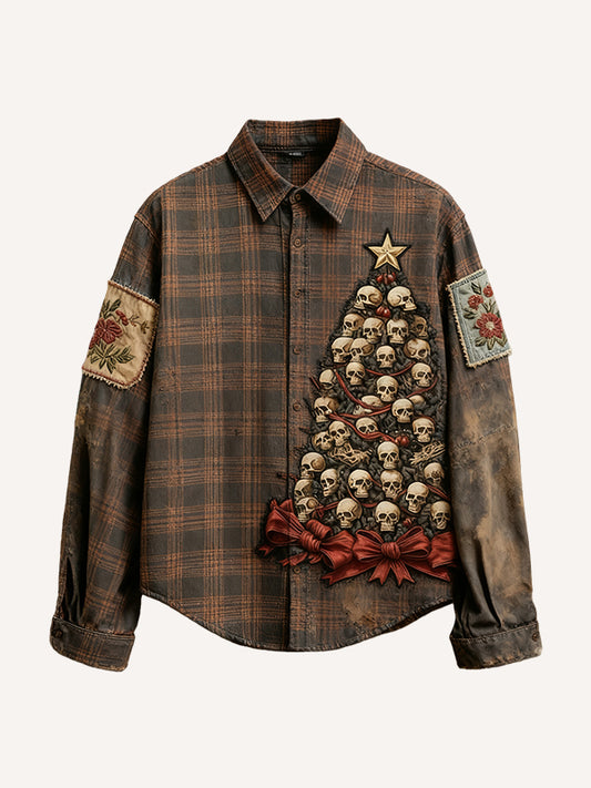 Glittery Christmas Tree Appliqué Print Shirt