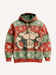 Santa Claus is also a muscular man in a hoodie