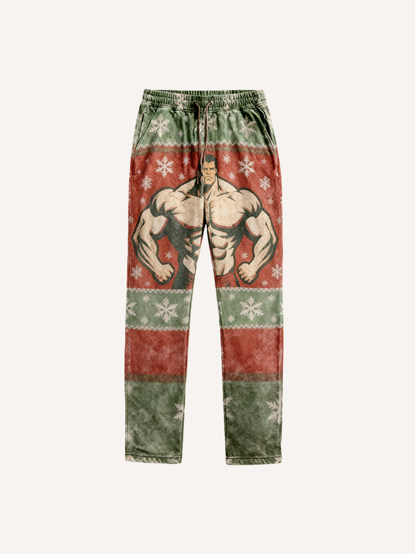 Santa Claus is also a muscular man in trousers