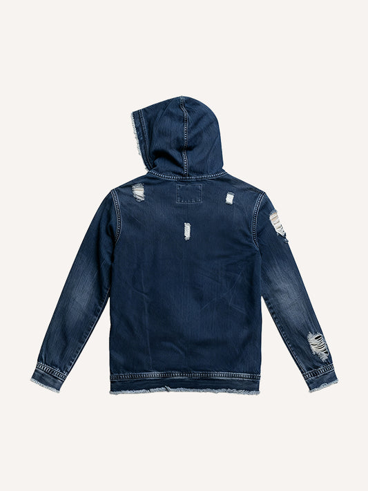 Distressed denim warm printed sweatshirt