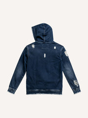 Distressed denim warm printed sweatshirt