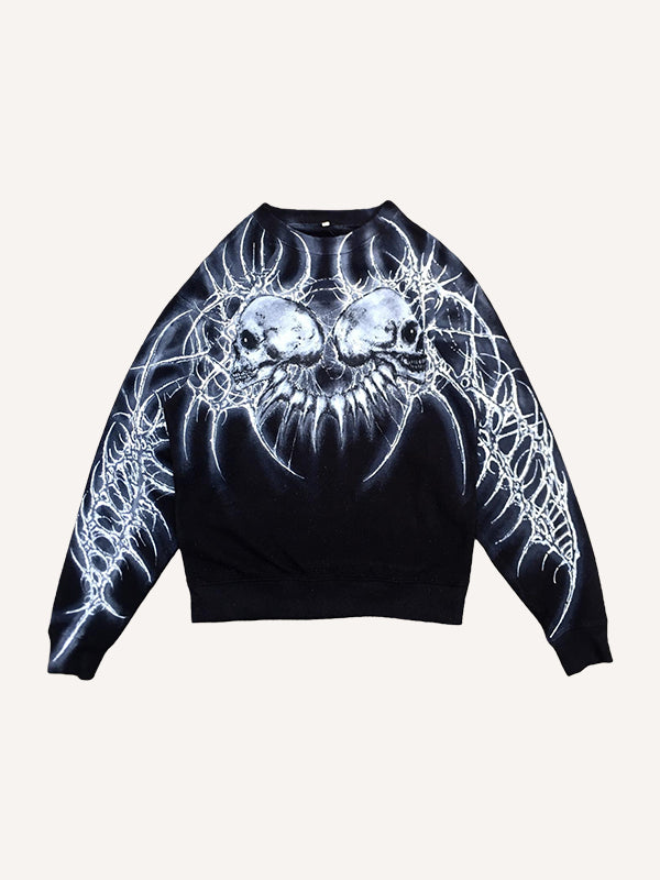 Hand-painted skull prayer print crew neck hoodie