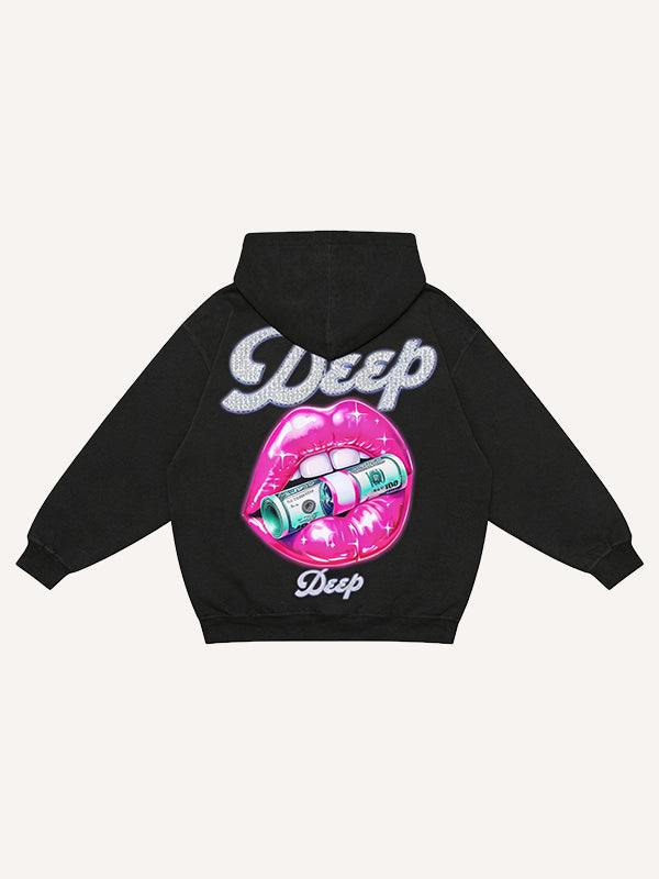 A sexy red lip print sweatshirt with an unseen danger