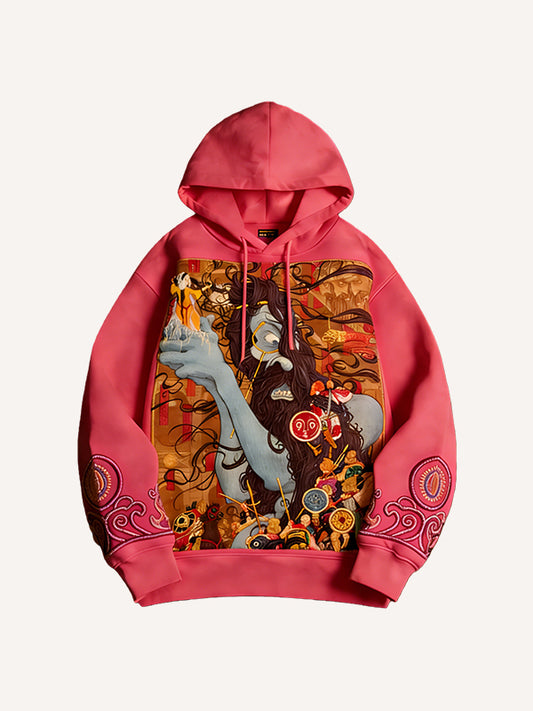 Blue Giant Print Textured Sweatshirt