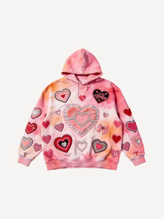 Sweet Heart Print Corduroy Hooded Sweatshirt