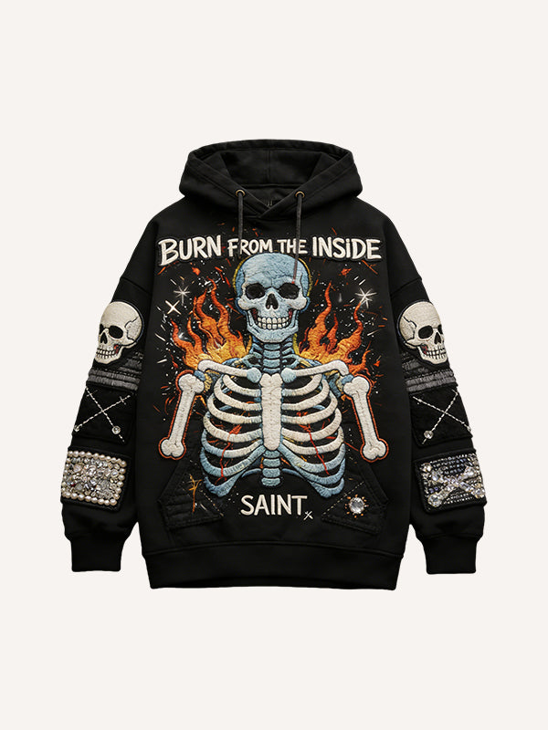 Rhinestone skull print Y2K print sweatshirt