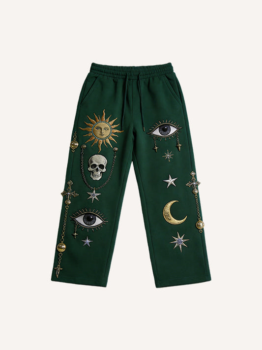 Ancient starry sky prophecy print trousers