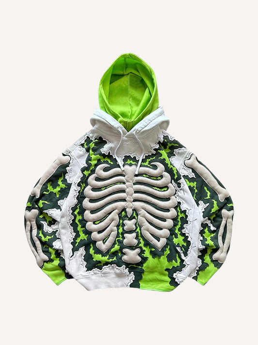 Skeleton King's Shiny Layered Hooded Skull Sweatshirt