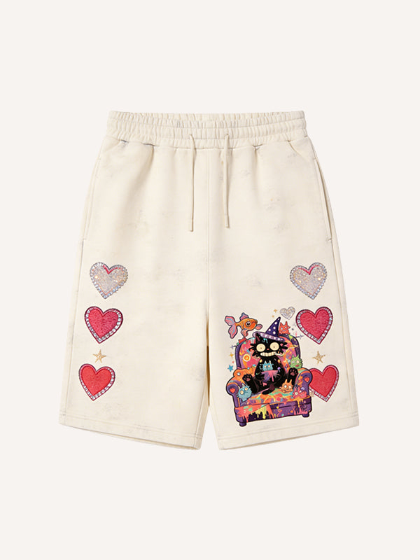 Love-print shorts in the eyes of a black cat