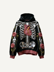Metal Skull Skeleton Floral Print Hoodie