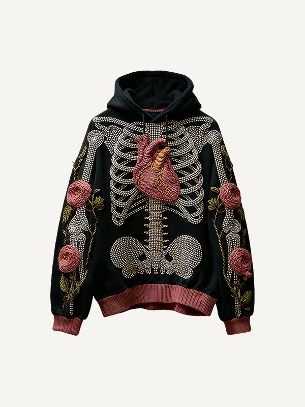 Rhinestone Skull Flower Graphic Hoodie