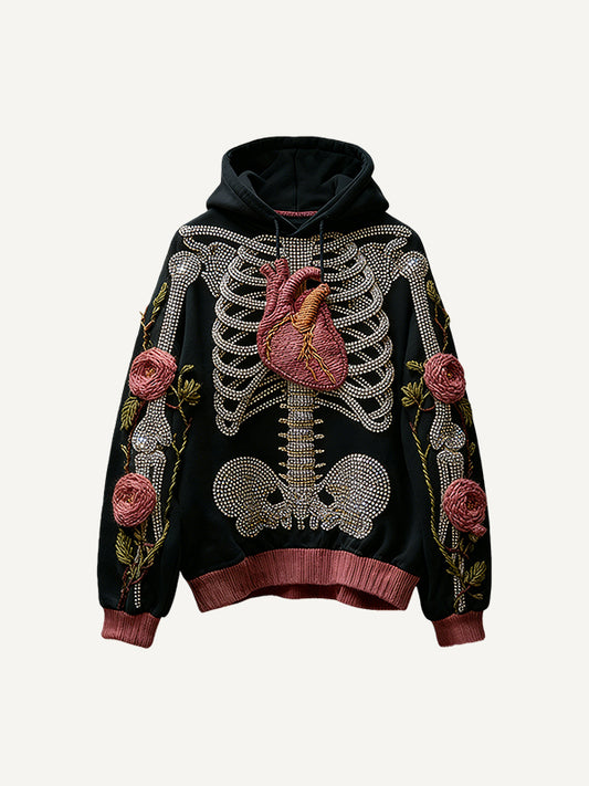 Rhinestone Skull Flower Graphic Hoodie