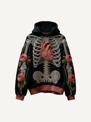 Rhinestone Skull Flower Graphic Hoodie