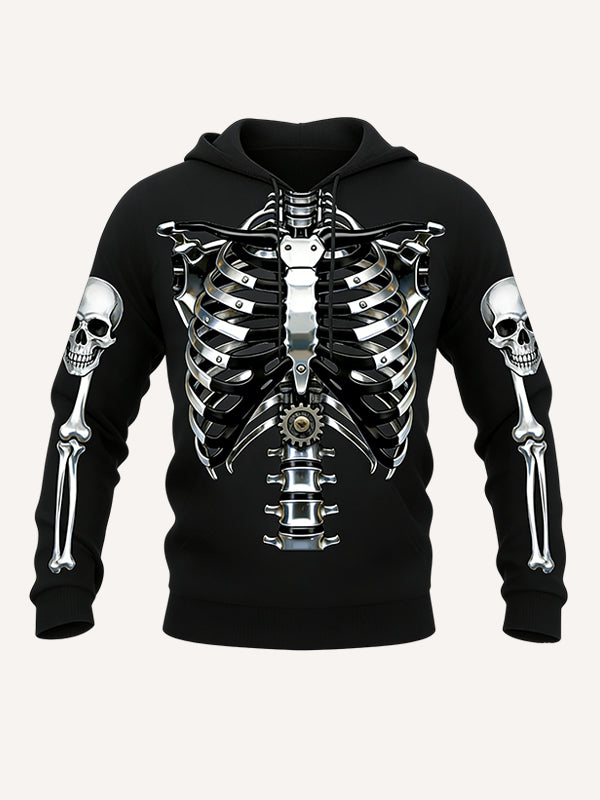 Men's 3D Mechanical Skeleton Hoodie Gothic Punk Graphic Print Pullover Sweatshirt