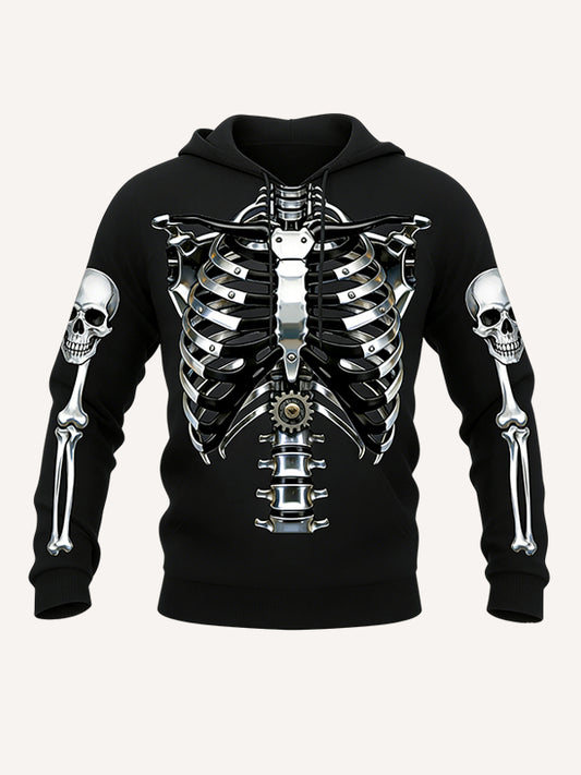 Men's 3D Mechanical Skeleton Hoodie Gothic Punk Graphic Print Pullover Sweatshirt