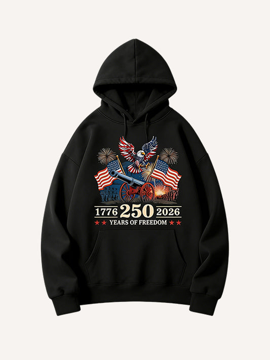 250 Years of Freedom 1776-2026 American Flag Eagle Hoodie - Patriotic Semiquincentennial Pullover Sweatshirt