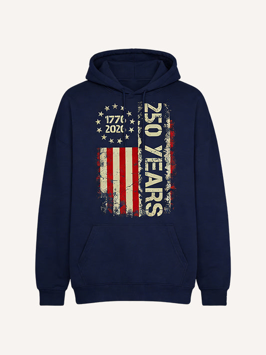US 250th Anniversary Semiquincentennial Hoodie - 1776-2026 American Flag Patriotic Navy Pullover