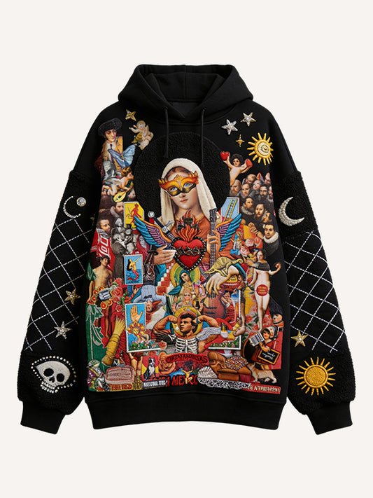 People With Masks Bless Us Graphic Print Hoodie