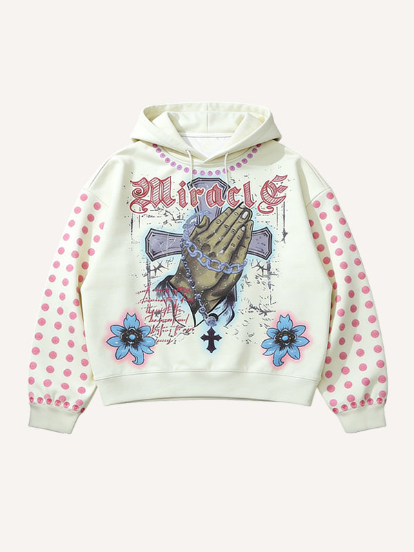 Pray For Our Safety Polka Dot Print Hoodie