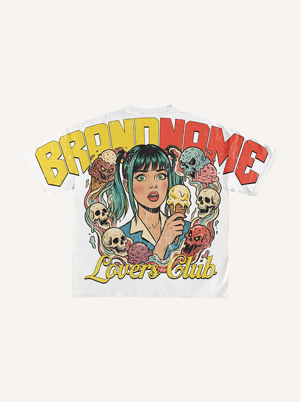 Girl Playing with Skulls Print T-Shirt