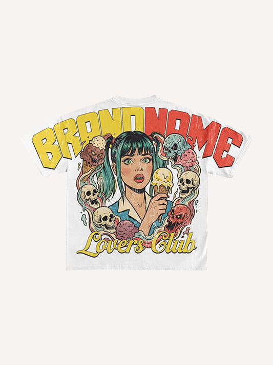 Girl Playing with Skulls Print T-Shirt