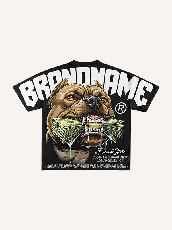 Beast Dog With Money In Mouth Print T-Shirt